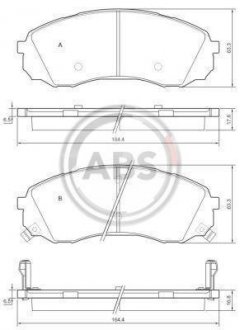 К-кт перед. гальм. колодок Hyundai H-1 2.5CRDI 01-08/Kia Carniva 06- A.B.S. A.B.S. 37618 (фото 1)