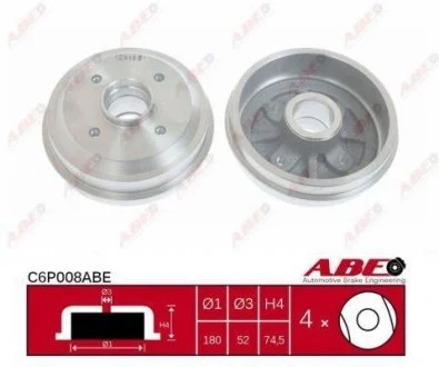 Фото гальмівний барабан ABE C6P008ABE Гальмівний барабан ABE C6P008ABE