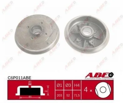 Фото гальмівний барабан ABE C6P011ABE Гальмівний барабан ABE C6P011ABE
