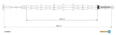Трос стояночного гальма задн Лів (1500мм/1500мм) FIAT SIENA 1.3-1.6 04.96-12.12 ADRIAUTO 1102102