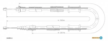 Трос стояночного гальма задн Лів/Прав (1520мм/1365мм) FIAT BARCHETTA 1.8 04.95-05.05 ADRIAUTO 1102111