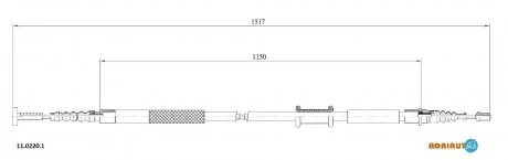Трос стояночного гальма задн Лів (1515мм/1150мм) ALFA ROMEO 145, 146, 155, FIAT BRAVO I, MAREA, TEMPRA, TIPO, LANCIA DEDRA, DELTA II 1.4-2.5D 01.88-02.03 ADRIAUTO 1102201
