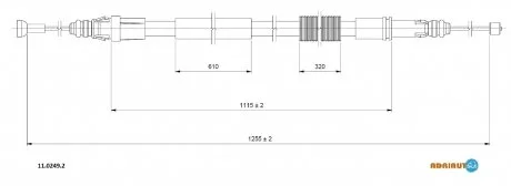 Трос ручного гальма прав.Jumpy,Fiat Scudo,Peugeot 07- (1255/1114mm) ADRIAUTO 1102492
