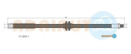 Гальмівний шланг гнучкий передн Лів/Прав (довжина 425мм, F10x1/M10x1) ALFA ROMEO MITO, CITROEN NEMO, NEMO/MINIVAN, FIAT 500L, FIORINO/MINIVAN, GRANDE PUNTO, LINEA, PUNTO 0.9-Electric 06.05- ADRIAUTO 1112311