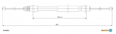 Трос стояночного гальма задн Прав (645мм/645мм) PEUGEOT 406 2.0-3.0 03.97-12.04 ADRIAUTO 3502041