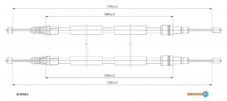 Трос стояночного гальма задн Лів/Прав (1795мм/1795мм/1725мм/1585мм) RENAULT ESPACE III 1.9D-3.0 11.96-10.02 ADRIAUTO 4102581