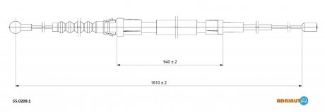 Трос ручного гальма задн. лів./прав. 1610/940 мм TOURAN 03- ADRIAUTO 55.0209.1