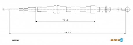 Трос ручного гальма задн. довжин. база 2037/772 мм CADDY III 08- ADRIAUTO 55.0223.1 (фото 1)