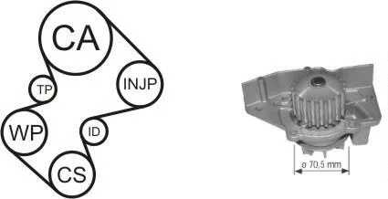 К-кт ГРМ (помпа с прокл. + ремень + 2 ролика) BX, ZX, PEUGEOT 306, 405. 1,9D. AIRTEX WPK157901