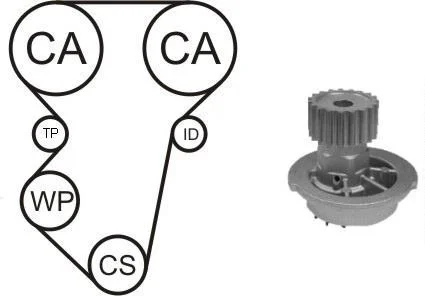 К-кт ГРМ DAEWOO (помпа + ремень + 2 ролика) Nubira,Chevrolet Aveo,Cruz,Lacetti 1.4/1.6 97- AIRTEX WPK163301