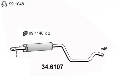 Глушник системи випуску (середній) ASSO 346107