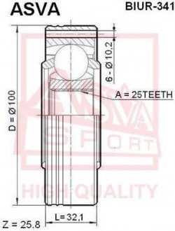 ШРУС ВНУТРІШНІЙ ЗАДНІЙ 25X100 (BMW 5 E34 1987-1996) ASVA BIUR-341