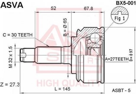 ШРУС зовнішній 27X65X30 (X5) ASVA BX5-001