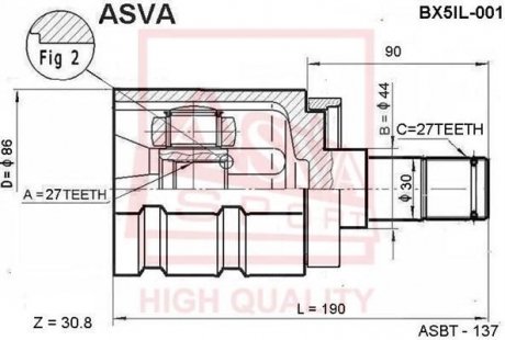 ШРУС ВНУТРІШНІЙ ЛІВИЙ 27х44х27 (X5) ASVA BX5IL-001