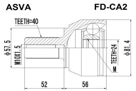ШРУС зовнішній 24x57.5x40 (FORD MONDEO CA2 2007-2014) ASVA FD-CA2