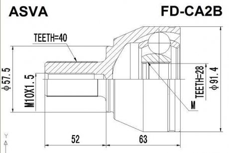 ШРУС зовнішній 28X57.5X40 (FORD MONDEO CA2 2007-) ASVA FD-CA2B