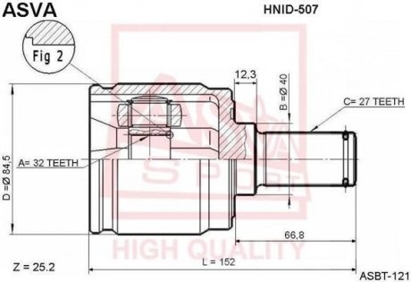 ШРУС внутрішній 32x40x27 (HONDA ACCORD CF3/CF4/CF5/CL1/CL3 1998-2002) ASVA HNID-507