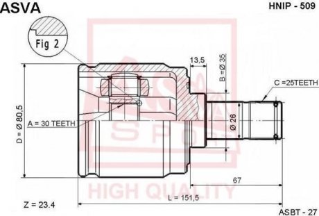 ШРУС ВНУТРЕННИЙ ПРАВЫЙ 30x35x25 (HONDA INTEGRA DC1/DC2/DB6/DB7/DB8/DB9 1993-2000) ASVA HNIP-509