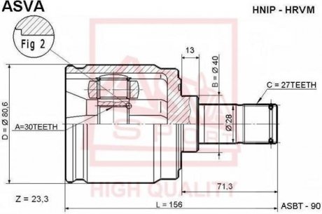 Шрус внутрішній правий 30X40X27 (HONDA ACCORD CL/CN/CM 2002-) ASVA HNIP-HRVM
