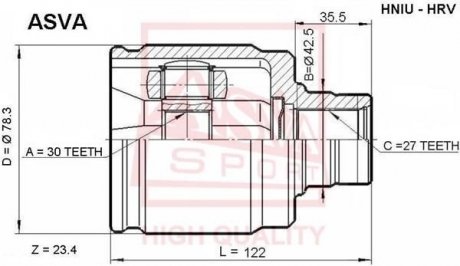 ШРУС внутрішній 30x42.5x27 (HONDA ACCORD CL/CN/CM 2002-) ASVA HNIU-HRV