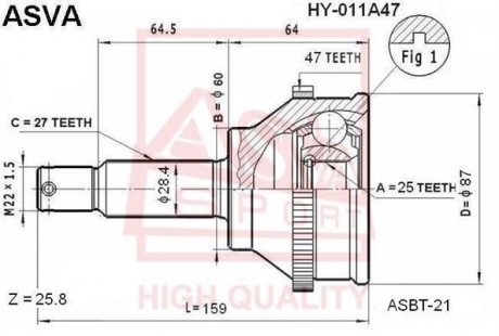 ШРУС зовнішній 25x60x27 (HYUNDAI SONATA EF 2002-) ASVA HY-011A47