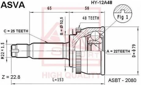 ШРУС НАРУЖНЫЙ 22X52.5X25 (HYUNDAI GETZ 2002-) ASVA HY-12A48