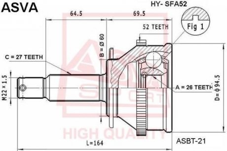 ШРУС зовнішній 26X60X27 (SANTA FE 2000-) ASVA HY-SFA52
