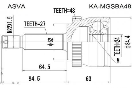 ШРУС зовнішній 24x62x27 (KIA SPORTAGE 2004-2010) ASVA KA-MGSBA48