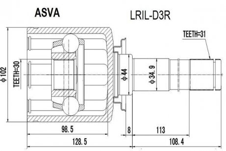 ШРУС ВНУТРІШНІЙ ЗАДНІЙ ЛІВИЙ З БЛОКУВАННЯМ 30x44x31 (LAND ROVER DISCOVERY III 2005-2009) ASVA LRIL-D3R