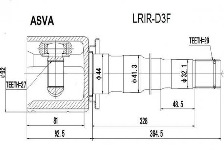 Шрус внутрішній правий 27X44X29 (LAND ROVER DISCOVERY III 2005-2009) ASVA LRIR-D3F