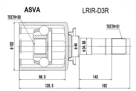 ШРУС ВНУТРІШНІЙ ЗАДНІЙ ПРАВИЙ З БЛОКУВАННЯМ 30x44x31 (LAND ROVER DISCOVERY III 2005-2009) ASVA LRIR-D3R