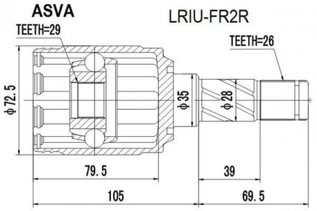 ШРУС ВНУТРЕННИЙ ЗАДНИЙ 29X35X26 (LAND ROVER FREELANDER II 2006-2014) ASVA LRIU-FR2R