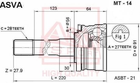 ШРУС зовнішній 27X56X28 (MITSUBISHI PAJERO II V14W-V55W 1991-2004) ASVA MT-14