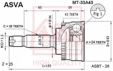 ШРУС НАРУЖНЫЙ 24x54x25 (MITSUBISHI GALANT EA 1996-2003) ASVA MT-33A43