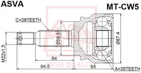 ШРУС зовнішній 35x59,5x28 (MITSUBISHI OUTLANDER CW 2006-) ASVA MT-CW5