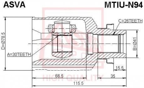 ШРУС внутрішній 30X41X26 (MITSUBISHI GRANDIS/CHARIOT/SPASE WAGON N94) ASVA MTIU-N94