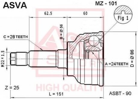 ШРУС НАРУЖНЫЙ 24X56X28 (CLARUS 98-) ASVA MZ-101