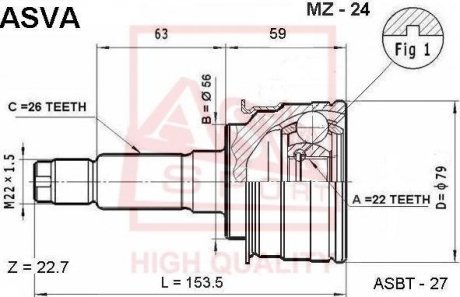 ШРУС зовнішній 22X56X26 (MAZDA 323 BA 1994-1998) ASVA MZ-24