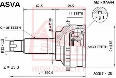 ШРУС зовнішній 30X56X28 (MAZDA 626 GF 1997-2002) ASVA MZ-37A44