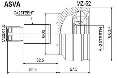 ШРУС зовнішній 33x62x28 (MAZDA 6 WAGON GH 2007-) ASVA MZ-52
