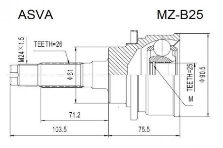 ШРУС зовнішній 25x61x26 (MAZDA BT-50 2006-) ASVA MZ-B25