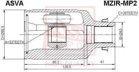 Шрус внутрішній правий 33x43x28 (MAZDA 6 GG 2002-2007) ASVA MZIR-MP2
