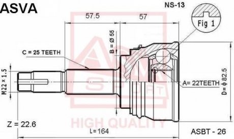 ШРУС НАРУЖНЫЙ 22x55x25 (NISSAN ALMERA N15 1995-2000) ASVA NS-13