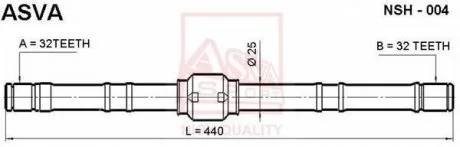 ПІВОСЬ ПРАВА 32x440x32 (NISSAN PRIMERA P11 1996-2001) ASVA NSH-004