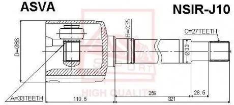 ШРУС ВНУТРЕННИЙ ПРАВЫЙ 33X33X27 (NISSAN QASHQAI J10E 2006-2013) ASVA NSIR-J10