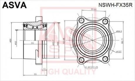 ПІДШИПНИК СТУПИЧНИЙ ЗАДНІЙ (NISSAN INFINITI FX45/35 S50 2002-2008) ASVA NSWH-FX35R