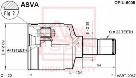ШРУС ВНУТРЕННИЙ 19x35x22 (CHEVROLET MATIZ/SPARK (M100) 1998-2005) ASVA OPIU-5005