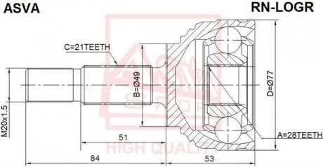 ШРУС зовнішній 28X49X21 (RENAULT LOGAN 2005-) ASVA RN-LOGR