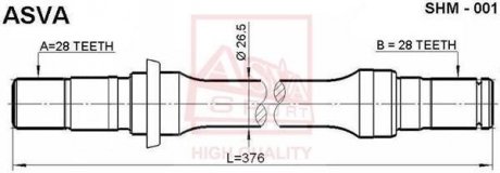 ПІВОСЬ ПРАВА 28x375x28 (MAZDA 626 GE 1991-1997) ASVA SHM-001