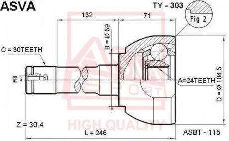 ШРУС НАРУЖНЫЙ 24x59x30 (TOYOTA LAND CRUISER 100 HDJ101/UZJ100 1998-2007) ASVA TY-303